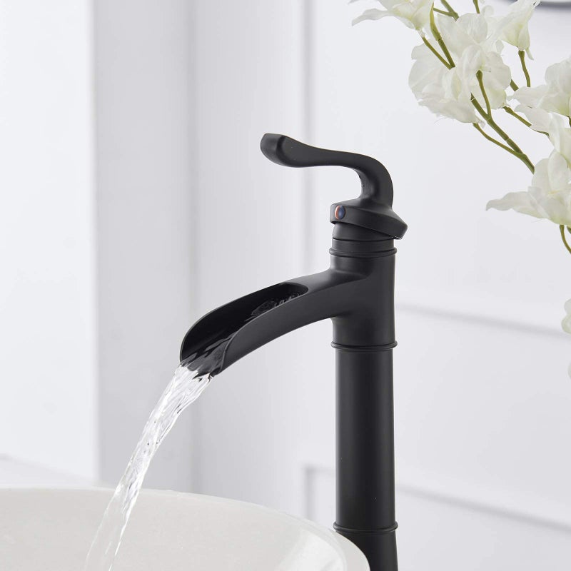 BATHLAVISH Vessel Sink Faucet Matte Black, Waterfall Vessel Faucet, Tall Bathroom Faucet, Farmhouse Single Hole Single Handle Lavatory Vanity RV with Pop Up Drain Without Overflow - Image 4